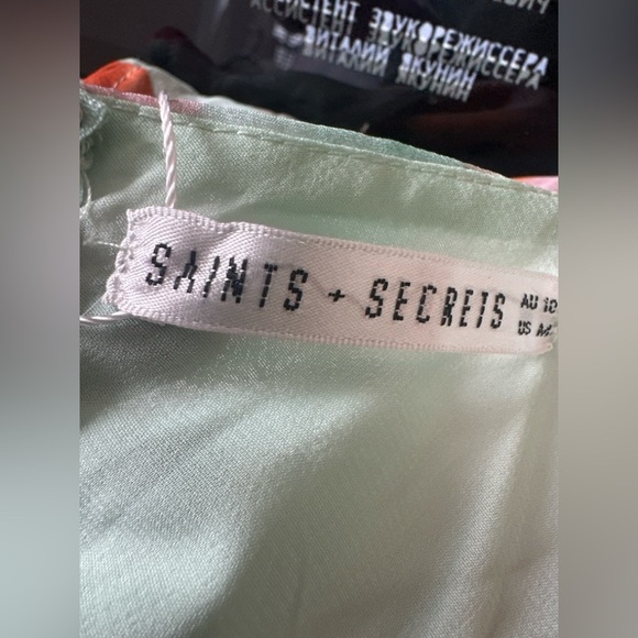 Saints + Secrets Mint Swirl Cowl Neck Open Back Dress S/M Halter Chiffon BD - Picture 3 of 9